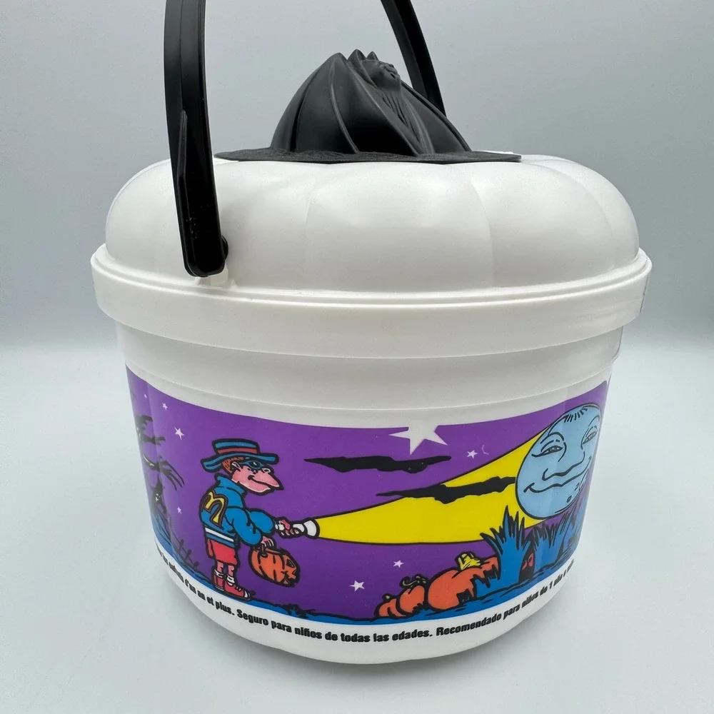 Vintage 1993 McDonalds Halloween Bucket Pail Bat Lid Ronald‎ Grimace Hamburglar